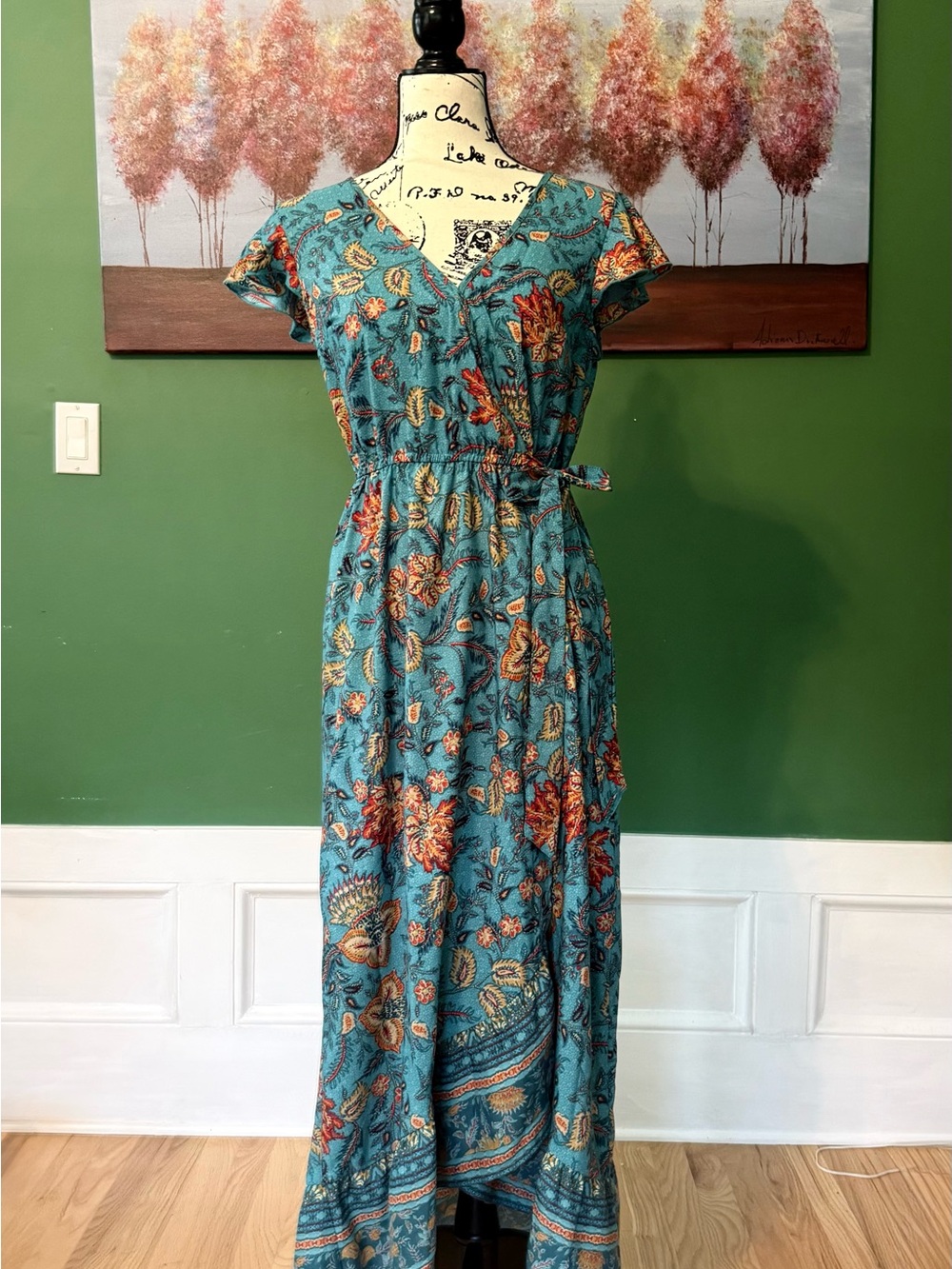 Band Of The Free Teal Floral Wrap Maxi Dress